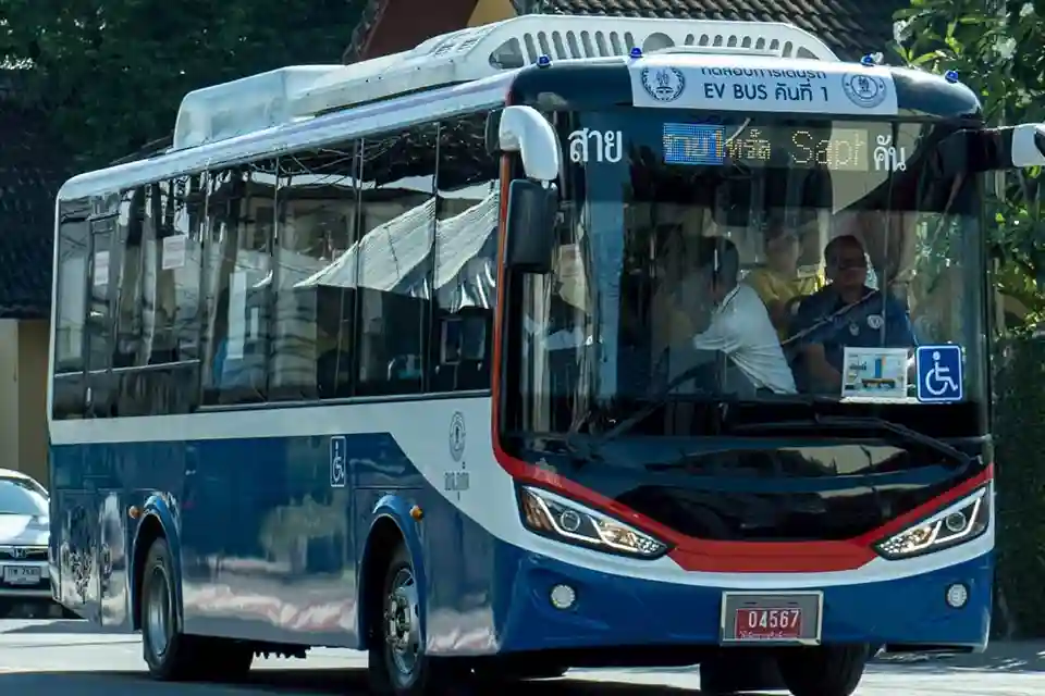 PPAO EV Bus operating on a public route in Phuket
